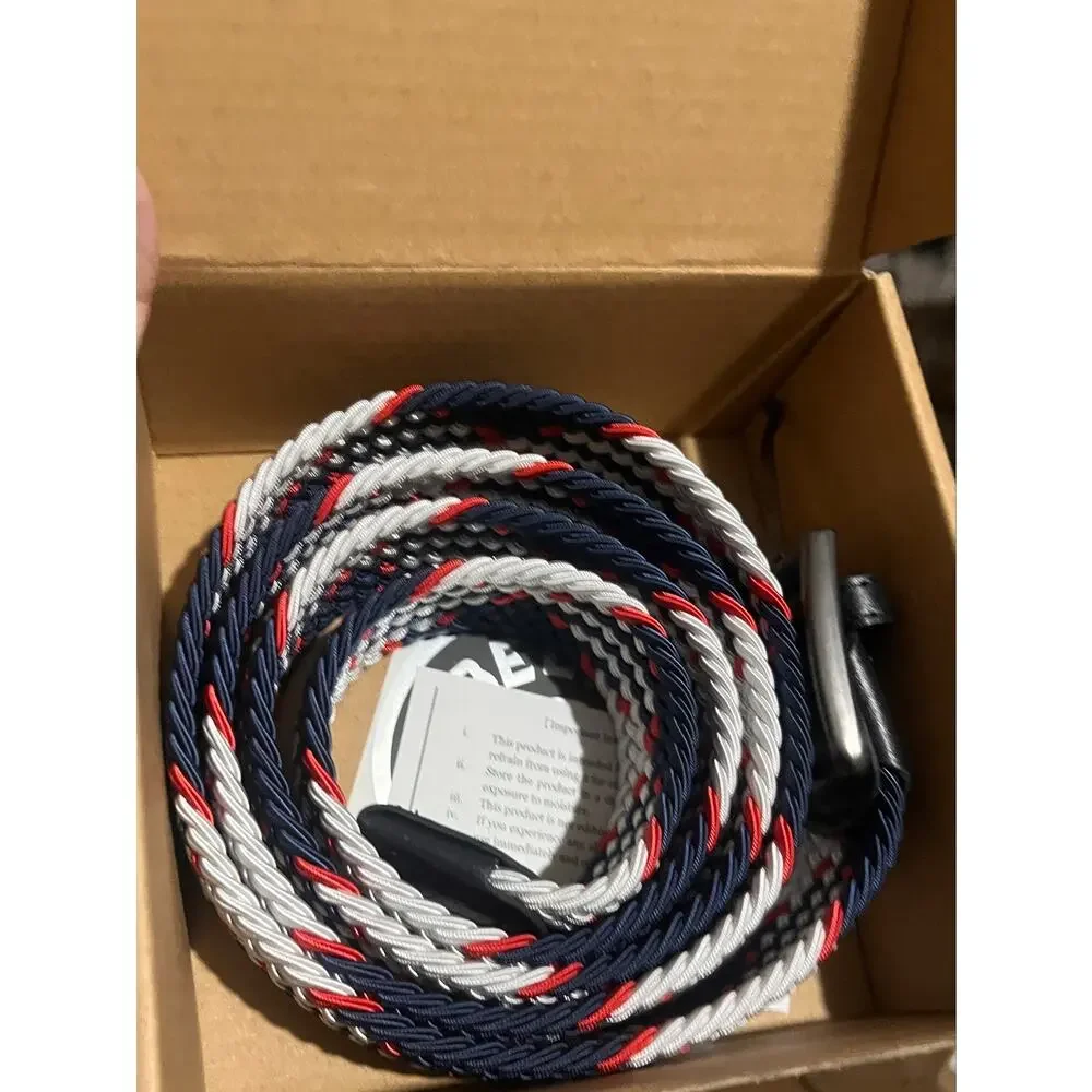 Qualibelt Mens Red White and Blue Woven Belt w/Leather Tips 44-50
